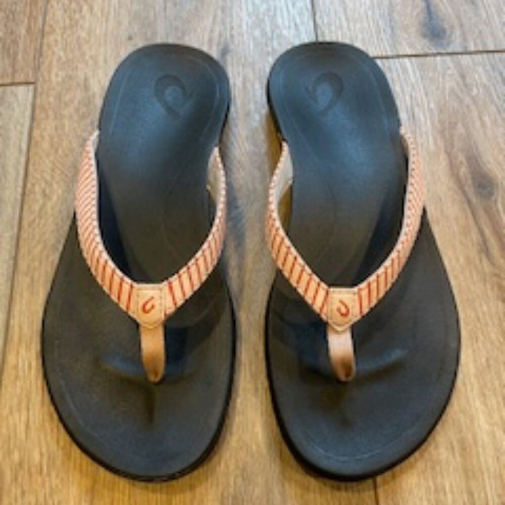OLUKAI flip flops - pink/red striped thong